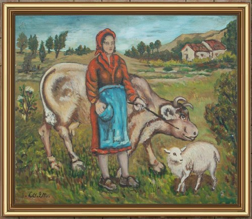 Arte naif contadina mucca - arte,