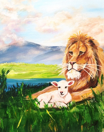 Quadro leone agnello 16x20 - agnello,