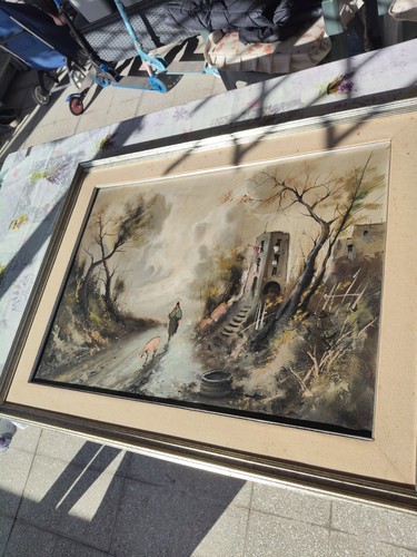 Paesaggio con case donna - paesaggio,